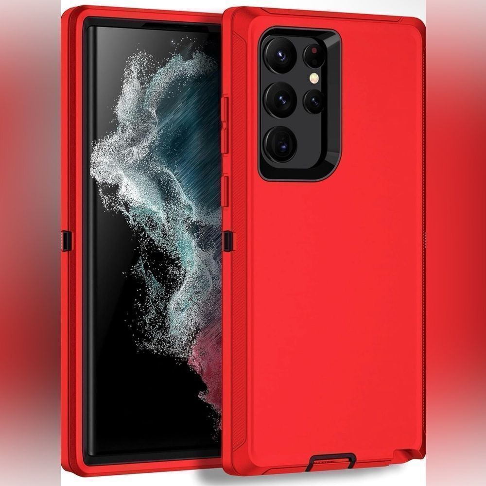 Red Shockproof Phone Case For Galaxy S22 Ultra Heavy Duty Rugged Bumper Case NWT